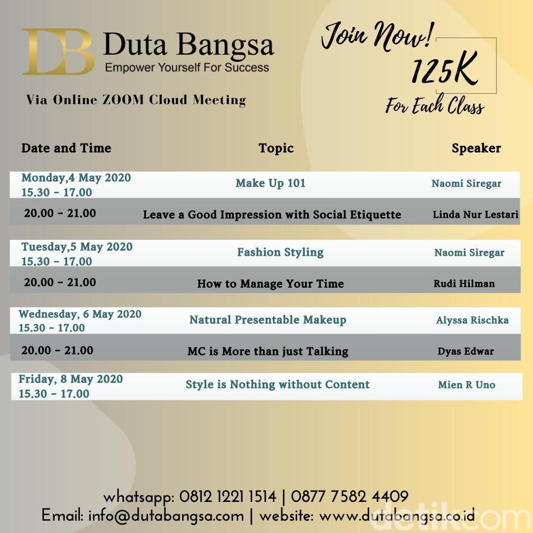 Jadwal kelas via online zoom meeting Duta Bangsa (Duta Bangsa)