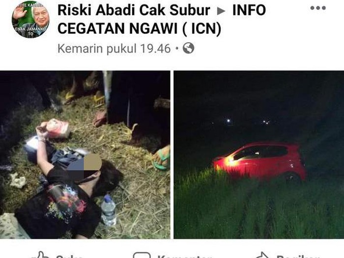 Sebuah kecelakaan tunggal di Ngawi menjadi perbincangan di media sosial. Warganet penasaran karena korban merupakan seorang wanita cantik yang memiliki tato di tangan kirinya.