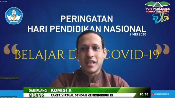 Mendikbud Nadiem Makarim dalam raker dengan Komisi X yang akhirnya ditunda
