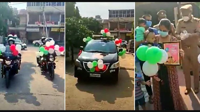 Polisi India melakukan konvoi perayaan ultah bayi