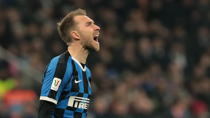 MILAN, ITALY - FEBRUARY 12:  Christian Eriksen of FC Internazionale reacts during the Coppa Italia Semi Final match between FC Internazionale and SSC Napoli at Stadio Giuseppe Meazza on February 12, 2020 in Milan, Italy.  (Photo by Emilio Andreoli/Getty Images)