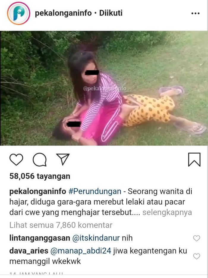Viral video perempuan dihajar gegara rebutan pacar di Pekalongan, Selasa (5/5/2020).
