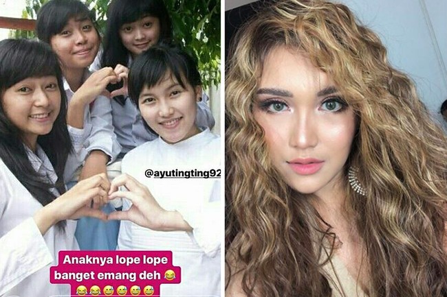 Dan ini adalah penyanyi dangdut Ayu Tingting saat SMA. Ayu sungguh imut ya saat remaja. Dan kini saat sudah terkenal, Ayu bertrasnformasi menjadi wanita dewasa ketika wajahnya full makeup. Foto: Instagram