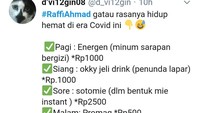 Katanya, Raffi Ahmad tak pernah hidup susah, bahkan saat dilanda pandemi seperti saat ini. Raffi juga disebut-sebut tak pernah punya pola makan kayak anak kost seperti ini. Foto: twitter