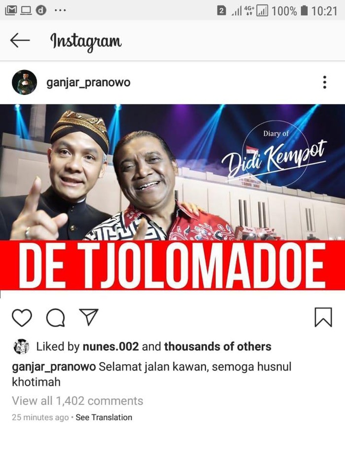 Didi Kempot Meninggal Dunia Ganjar Pranowo Selamat Jalan Kawan