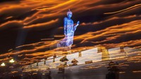 Patung Buddha ini berdiri di sebuah vihara di Provinsi Nakhon Pathom, Thailand. Athit Perawongmetha/Getty Images.