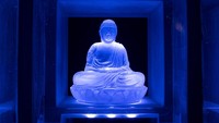 Terdapat patung Budha di tiap kotak itu. Jika ratusan kotak itu dikumpulkan menjadi ilusi optik yang sarat pesan filosofis. 