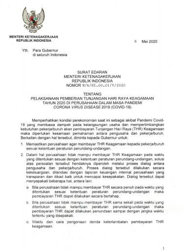 Surat Edaran Thr Menaker Pro Pengusaha Begini Isi Lengkapnya