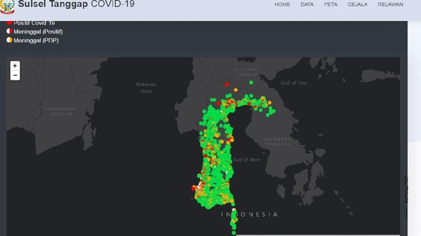 Dalam peta yang diunggah https://covid19.sulselprov.go.id/, warna hijau mengindikasikan masyarakat berstatus ODP. Sulawesi Selatan menjadi provinsi lain dengan kasus COVID-19 tertinggi di Indonesia. Pemda memutuskan memperpanjang PSBB untuk menekan infeksi corona. Kepatuhan masyarakat dinilai rendah namun aparat penegak hukum harus tetap santun. PSBB menjadi solusi wilayah zona merah untuk meminimalisir kontak dan menekan risiko infeksi COVID-19. Dengan masih banyaknya kasus, Sulsel belum berada di zona kuning dan hijau. Dalam peta yang diunggah https://covid19.sulselprov.go.id/, warna hijau mengindikasikan masyarakat berstatus ODP. Sulawesi Selatan menjadi provinsi lain dengan kasus COVID-19 tertinggi di Indonesia. Pemda memutuskan memperpanjang PSBB untuk menekan infeksi corona. Kepatuhan masyarakat dinilai rendah namun aparat penegak hukum harus tetap santun. PSBB menjadi solusi wilayah zona merah untuk meminimalisir kontak dan menekan risiko infeksi COVID-19. Dengan masih banyaknya kasus, Sulsel belum berada di zona kuning dan hijau.