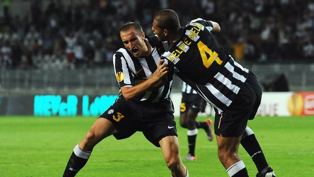 Giorgio Chiellini dan Felipe Melo saat masih menjadi rekan setim di Juventus.