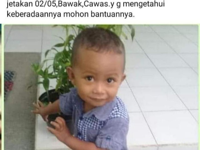 Balita Juno (3) yang hilang di Klaten, Minggu (10/5/2020).