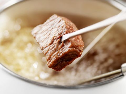 Raw Beef going into Fondue Pot-Photographed on Hasselblad H3D2-39mb Camera