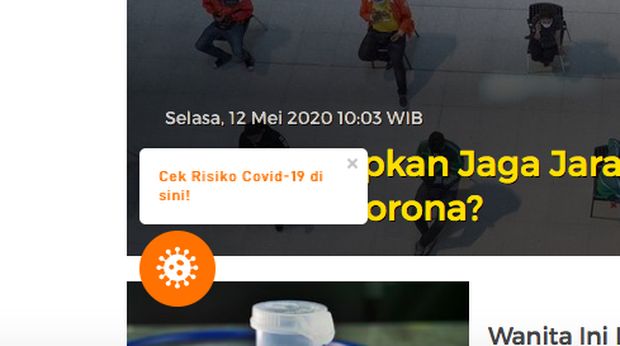Klik icon bertuliskan 'Cek Risiko Covid-19 di Sini!'