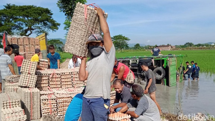 Truk pengangkut telur terguling di Klaten