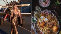 Tak lengkap membahas Rihanna menjadi makanan India, jika tidak menambahkan nasi telur briyani berwarna keemasan yang mirip dengan pakaiannya. Foto: Twitter @deepraaajjj