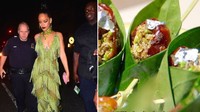 Terakhir pakaian serba hijau milik diva cantik berusia 32 tahun ini disandingkan dengan hidangan meetha pan yang dibungkus oleh daun. Foto: Twitter @deepraaajjj