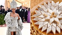 Gaya keren penyanyi terkenal ketika menghadiri Met Gala ini disandingkan dengan kaju katli salah satu kudapan populer India. Foto: Twitter @deepraaajjj