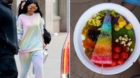 Kira-kira begini jadinya kalau pakaian warna-warni Rihanna disandingkan dengan es gola yang sama-sama penuh warna. Foto: Twitter @deepraaajjj