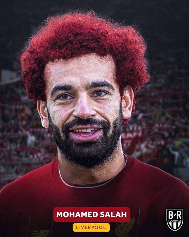 Begini jadinya kalau Mohamed Salah punya penampilan baru dengan rambut keribonya yang berwarna merah seperti jersey Liverpool. (Foto: Instagram/ @brfootball)