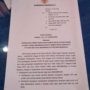SE Gubernur Bengkulu.