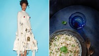 Baju putih Rihanna dnegan aksen warna natural, membuatnya mirip seperti hidangan mutter pulao. Foto: Twitter @deepraaajjj