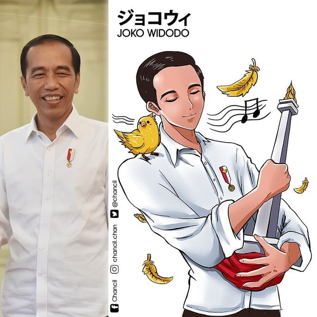Ilustrasi yang dibuat oleh Chancil, dari anime Jokowi hingga Prabowo, sebagian besarnya adalah permintaan dari netizen. Permintaan-permintaan tersebut lalu ditampung dan dipilih oleh Chancil.Foto: Instagram @chancil.chan