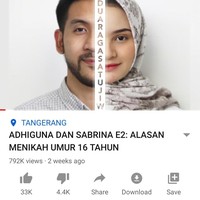 Konten YouTube Sabrina dan Adhiguna pun menjadi sorotan relawan perlindungan anak yang kritikannya jadi viral di Twitter. Dalam sebuah tweet-nya baru-baru ini, Pritta Damanik mengritik pasangan Adhiguna dan Sabrina yang dianggapnya menyebarkan konten membahayakan. Menurut Pritta perkawinan anak tidak pernah dibenarkan terlebih negara sedang berperang melawan masalah ini. Pritta yang bekerja di sebuah organisasi yang fokus pada perlindungan anak pun meminta para netizen untuk membantu me-report akun YouTube mereka. Foto: YouTube/Adhiguna dan Sabrina