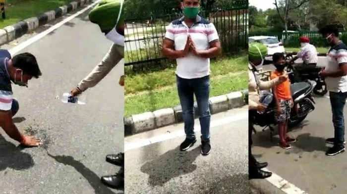 Pria meludah sembarangan dihukum polisi