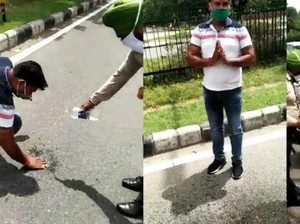 Meludah Sembarangan, Pemotor Ini Kena Hukum Bersihkan Pakai Tangan