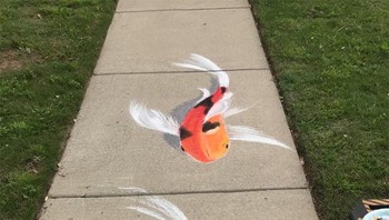 Tetangga mereka ternyata sangat sangat menyukainya sehingga karya mereka tak berhenti pada ikan koi 3D saja yang merupakan gambar pertama mereka. Foto: Instagram/@janrigginsart