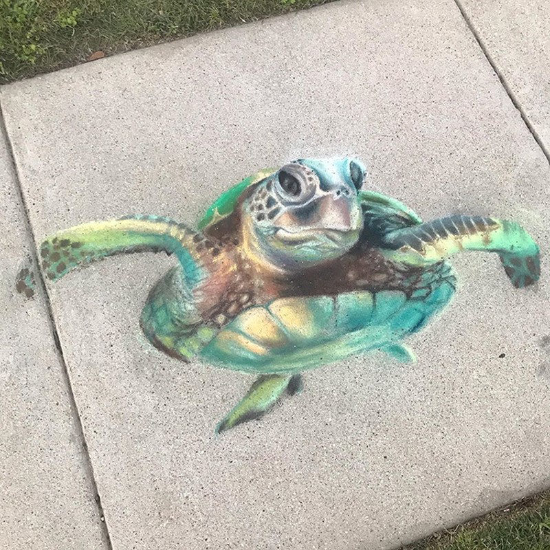 Gambar artistik yang dibuat oleh seniman Jan Riggins dan anak gadisnya Olivia membius netizen. Mereka membuatnya hanya dengan kapur di pinggir jalan.