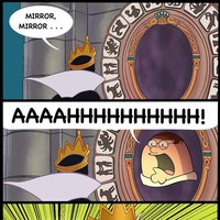 Jangan kaget kalau setelah lama melakukan isolasi diri di rumah tampilanmu jadi berubah 100%. Seperti ratu jahat dalam film Puteri Salju yang kaget setelah berkaca pada cermin ajaibnya. Bagaimana tidak, tampilannya berubah jadi seperti Peter Griffin dalam animasi Family Guy. Foto: Instagram @aldoarts