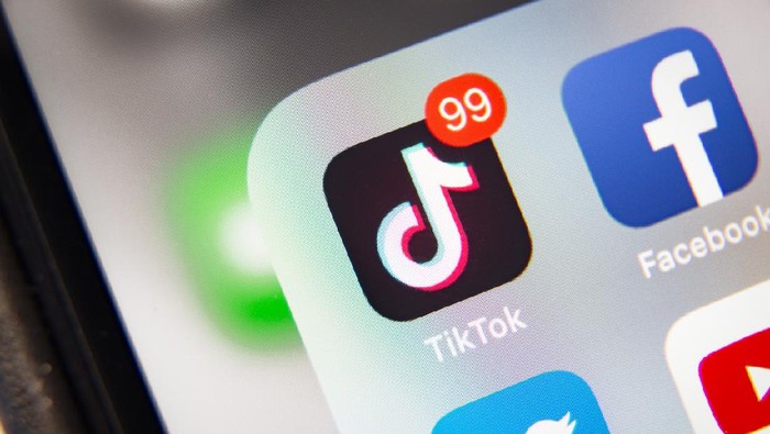 TikTok Tyumen, Russia - January 21, 2020: TikTok and Facebook application on screen Apple iPhone XR