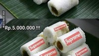 Bukan hanya lontong yang diberi label Supreme, kue putu juga ikut dijual mahal setelah ada logo brand fashion asal Amerika ini. Kira-kira, kue putu ini isi apa ya kalau sudah dijual mahal?  Foto: istimewa