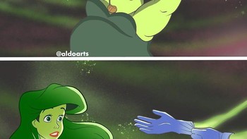 Ursula bahkan pakai sarung tangan sebelum menyihir. Biar tetap higienis! Karya menarik AL lainnya bisa kalian lihat di Instagram @aldoarts. Foto: @aldoarts via Bored Panda