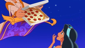Aladin delivery pizza buat Jasmine. Foto: @aldoarts via Bored Panda