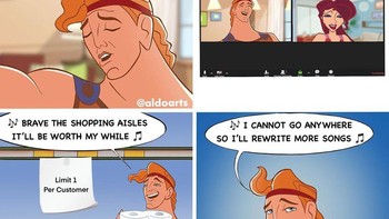 Kegiatan Hercules selama masa karantina. Foto: @aldoarts via Bored Panda