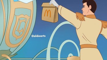 Pangeran rela delivery makanan buat Cinderela supaya gak perlu ke mana-mana. Foto: @aldoarts via Bored Panda