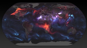 Penampakan level aerosol Bumi. Foto: NASA Earth Observatory