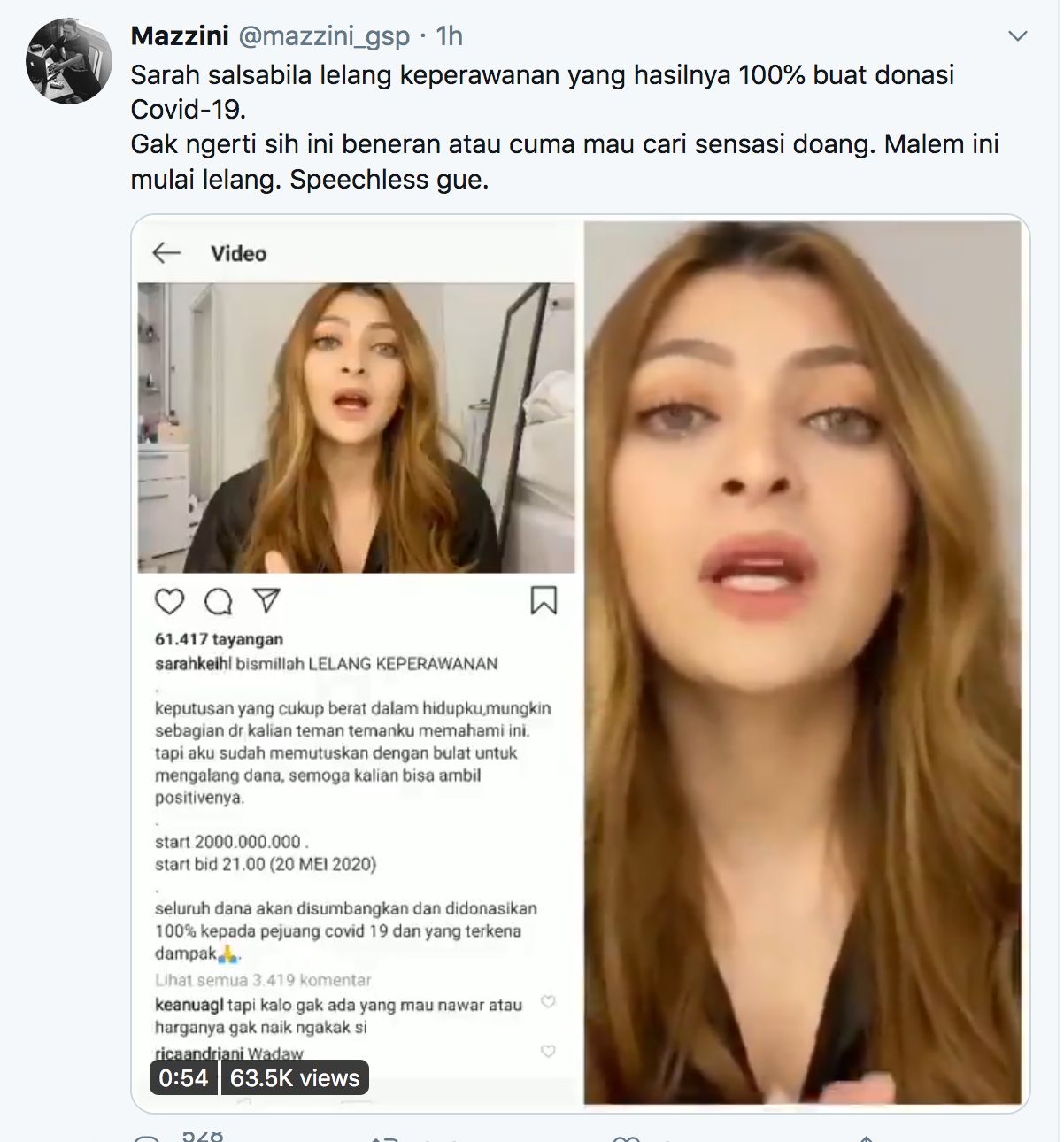 Video Sarah Salsabila lelang keperawanan