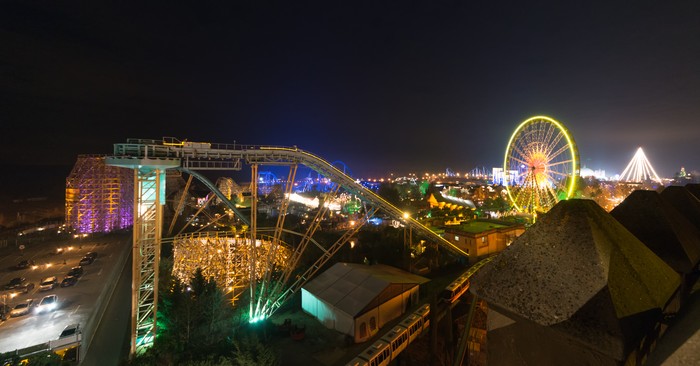 Rust, Germany - December 31, 2013: Illuminations in the park area from the Europa Park in Rust. The largest theme park in the German-speaking area