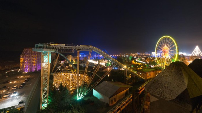 Rust, Germany - December 31, 2013: Illuminations in the park area from the Europa Park in Rust. The largest theme park in the German-speaking area