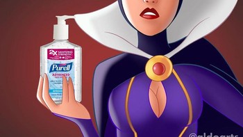 Sang Ratu yang juga ibu tiri Putri Salju ternyata juga menjaga kebersihan dengan rajin pakai hand sanitizer. Foto: @aldoarts via Bored Panda