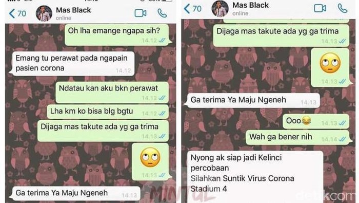 Status pria di Banyumas tantang disuntik Corona, Jumat (22/5/2020). (Tangkapan layar medsos)