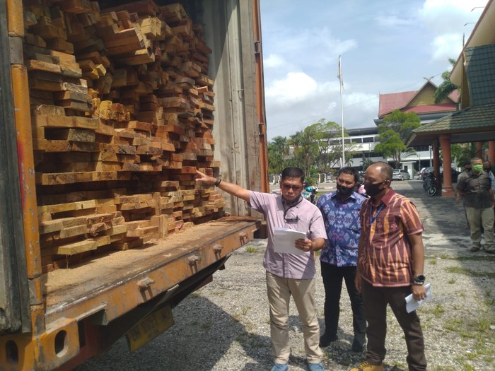 Polda Riau tagkap truk pembawa kayu ilegal (Chaidir-detikcom)