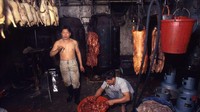 Jauh di dalam kegelapan gedungnya, ada berbagai usaha kecil berkembang. Tempat usaha yang menonjol adalah penjual daging. Ada bangkai babi yang tergeletak di lantai. Mereka membakar rambutnya dengan obor di tempat terbuka dan tentu saja tidak ada undang-undang kesehatan yang mengatur tempat itu
