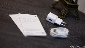 Dalam paket penjualannya, Samsung hanya memberikan buku petunjuk penggunaan, charger dan kabel data USB type C. Foto: Adi Fida Rahman/detikINET