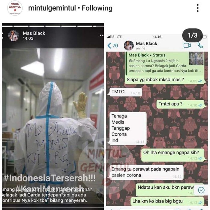 Obrolan warga mendiskreditkan tenaha medis Corona