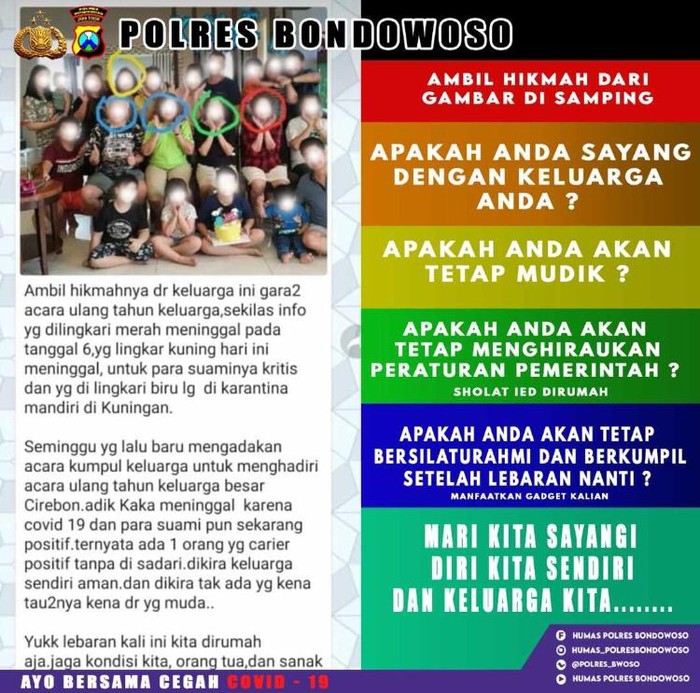 Tim  Gugus Tugas COVID-19 untuk mengimbau agar masyarakat tetep memperhatikan jarak fisik dan sosial saat merayakan Lebaran