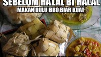  Ini meme ketupat yang populer tahun lalu. Katanya makan ketupat dulu supaya kuat salaman sama mantan. Karena tahun ini di rumah aja, jadi makan ketupat supaya kuat chat mantan untuk minta maaf. Foto: Istimewa